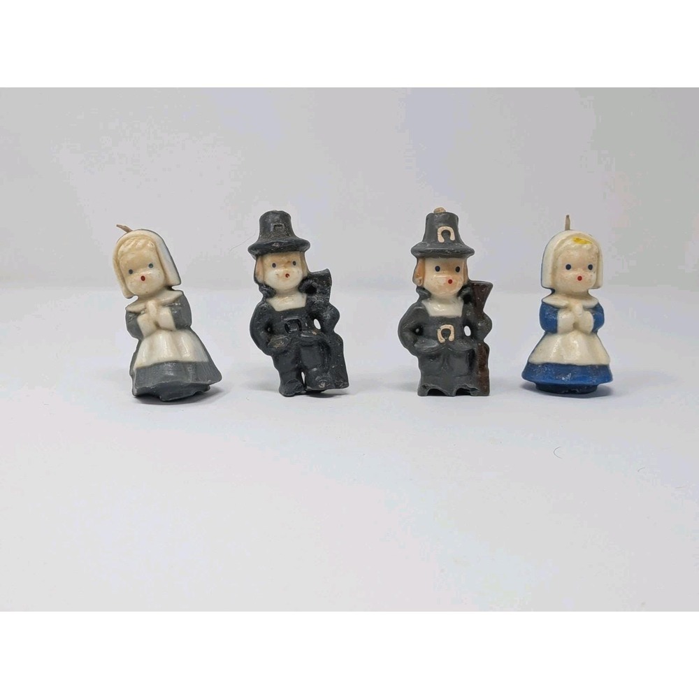 Gurley Thanksgiving Candles - set of 4 Pilgrims - Blue Girl & Gray Boy